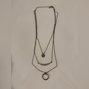 Layered Triple Pendant Necklace — Brass and Gunmetal